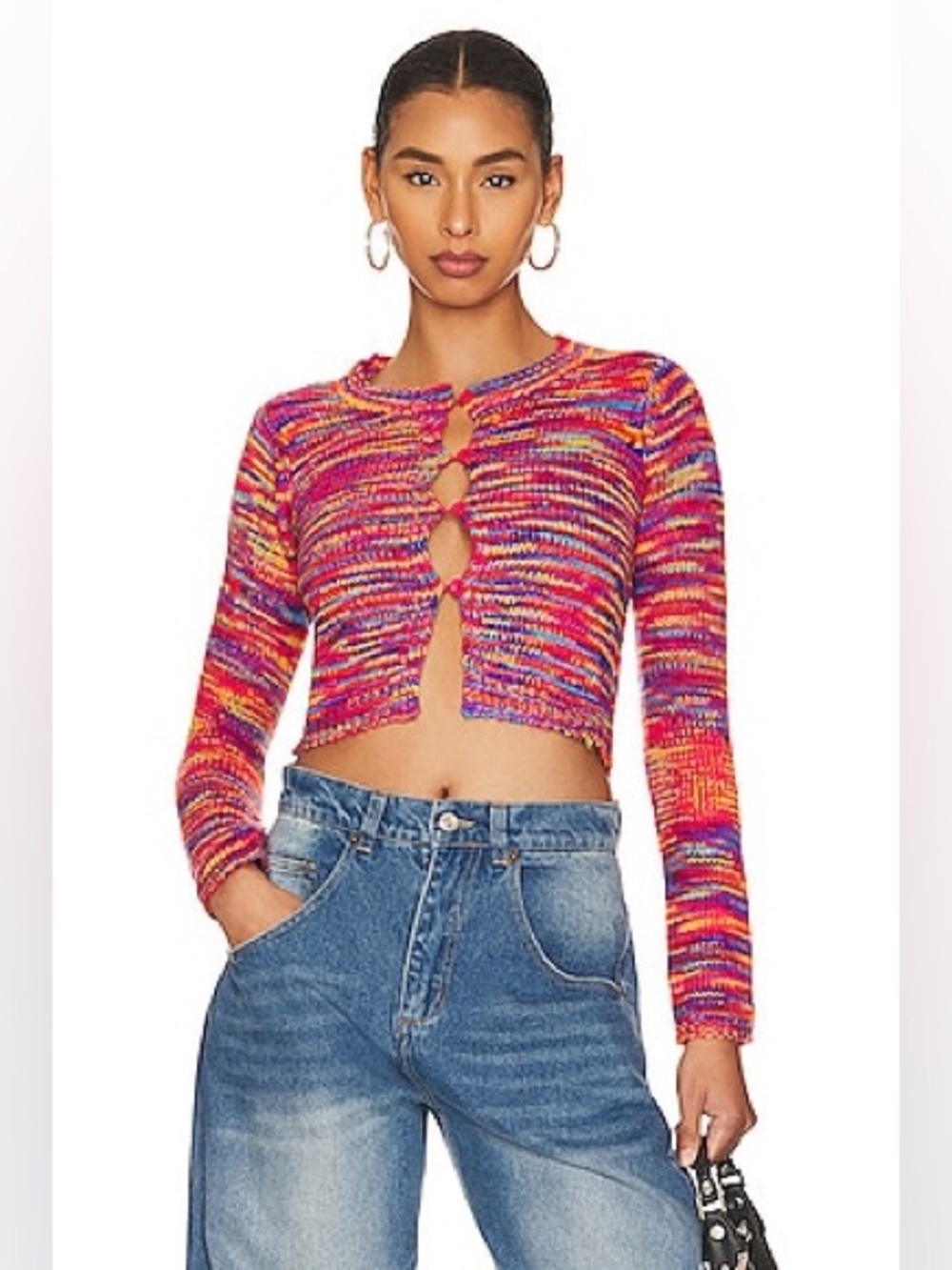 Superdown Multicolor Space Dye Cropped Knit Cardigan XS